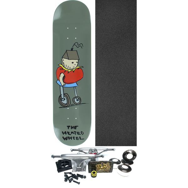 The Heated Wheel Skateboards People Mover Charcoal Skateboard Deck - 8" x 32" - Complete Skateboard Bundle